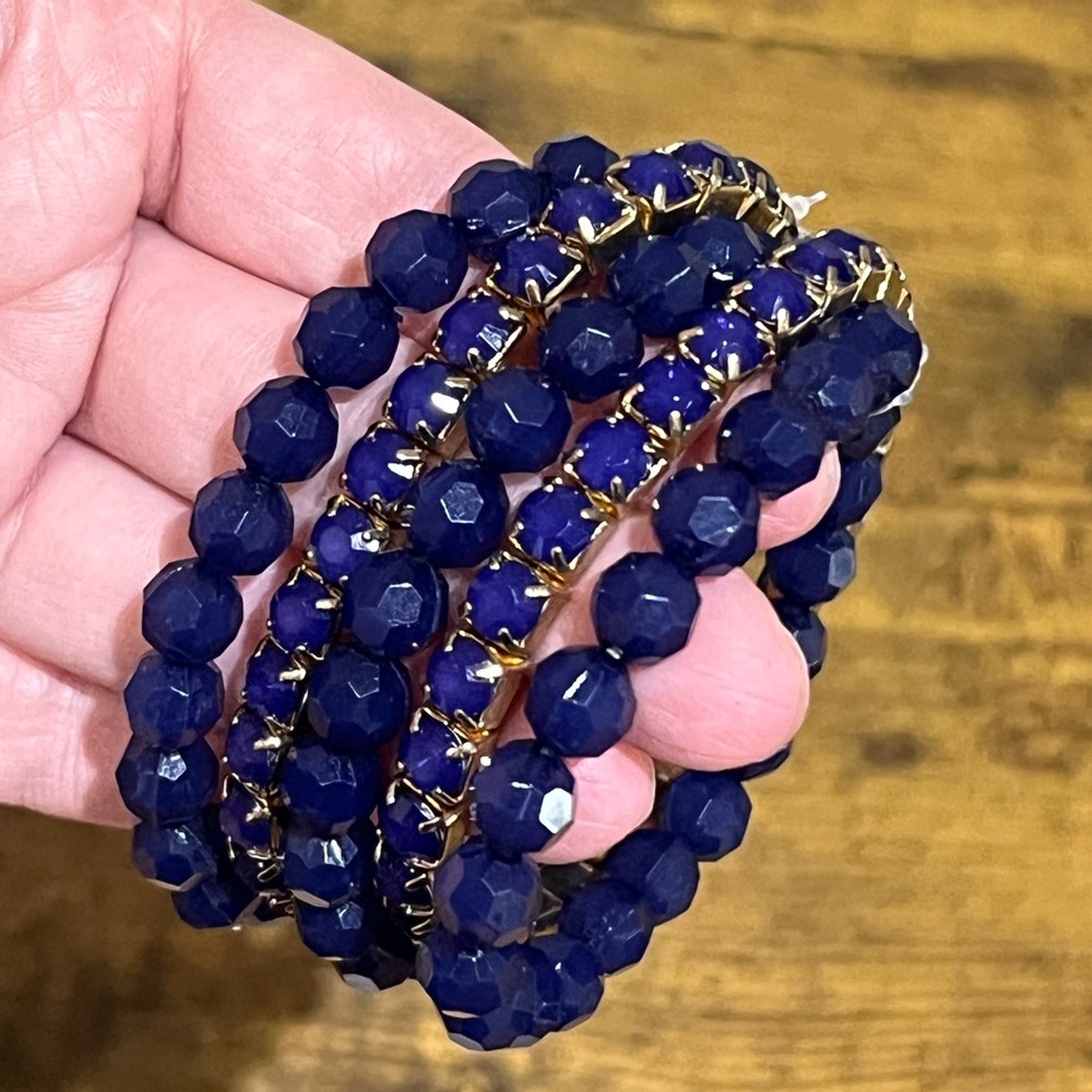 Set of 5 Blue & Gold Beaded Bracelets